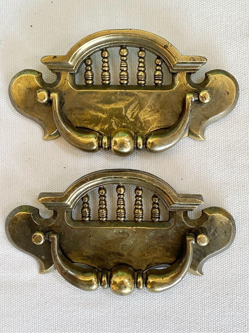 VTG Set of 2 Victorian Brass Drawer Pulls with Backplates